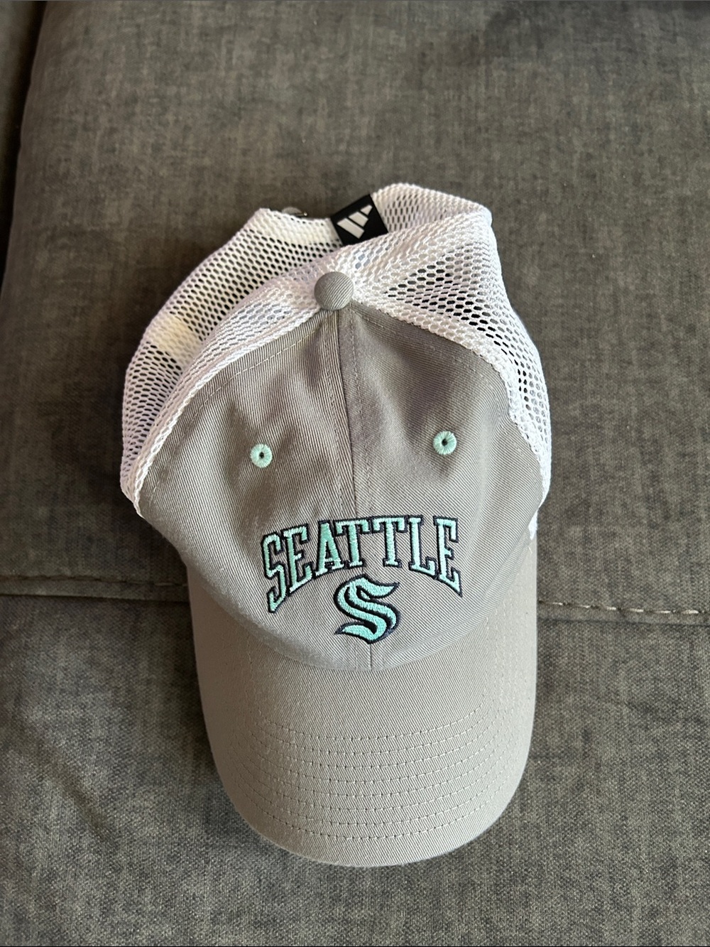 adidas Seattle Kraken Trucker Hat in Gray, White & Mint